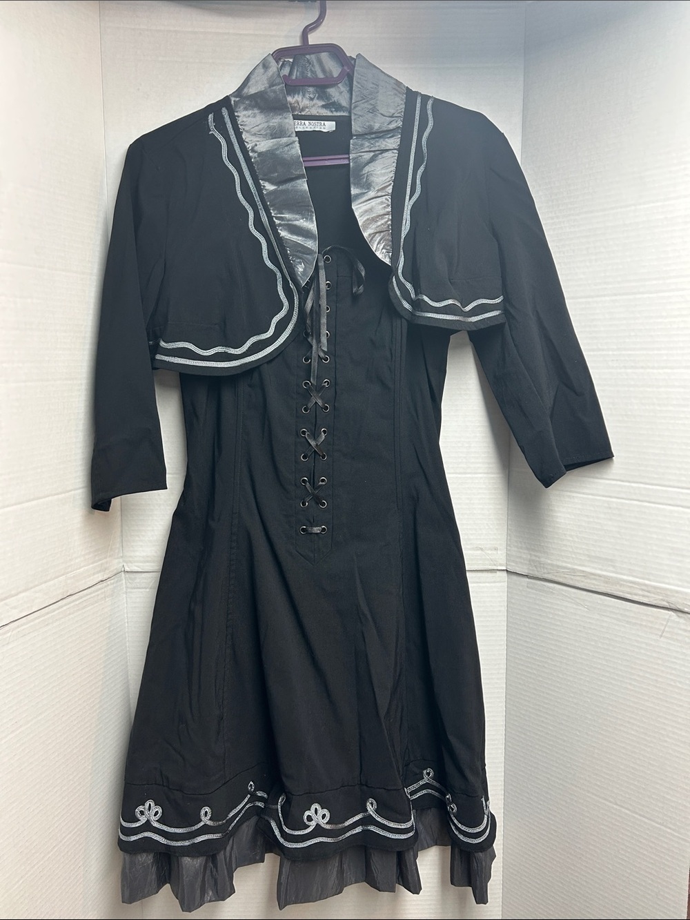 Terra Nostra Black Lace-Up Midi Dress with Cropped Bolero